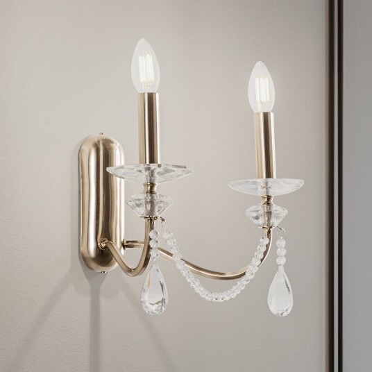 Lucea Adone vegglampe 2 lyskilder messing høyde 30 cm krystallglass Lucea Adone vegglampe 2 lyskilder messing høyde 30 cm krystallglass