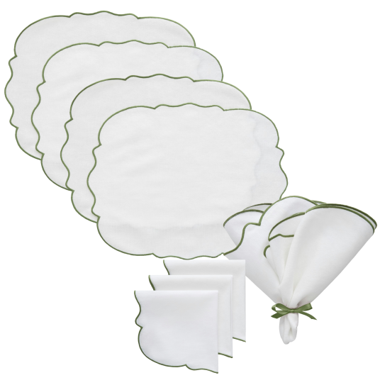Decotique Gia Tekstilsett 4 Spisebrikker + 4 Servietter Hvit / Grønn