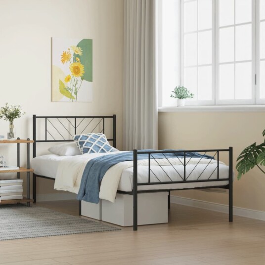 vidaXL Sengeramme i metall med hode- og fotgavl svart 75x190 cm 8721012189669