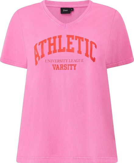 Zizzi T skjorte Merin S/S,V Neck Straight Tee Rosa