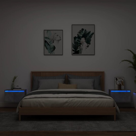  Vegghengte nattbord med LED-lys 2 stk betonggrå 8721012254176