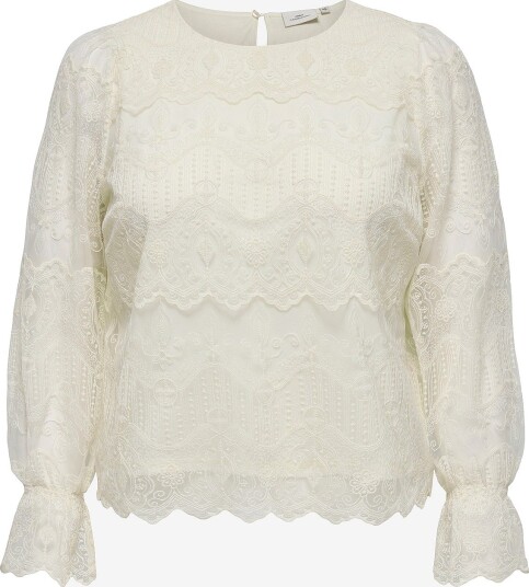 Only Carmakoma Carzenna Blondebluse L/S O-Neck Top i Hvit for Damer Only Carmakoma Carzenna Blondebluse L/S O-Neck Top i Hvit for Damer