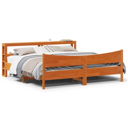  Sengeramme med hodegavl voksbrun 200x200 cm heltre furu 3306293