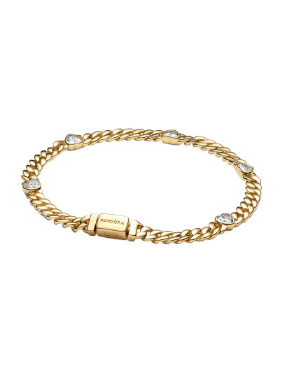 Pandora Heart Cuban Chain 14K Gold-Plated Bracelet With Clear Cubic Zirconia - Gold - 16 CM Pandora Heart Cuban Chain 14K Gold-Plated Bracelet With Clear Cubic Zirconia - Gold - 16 CM