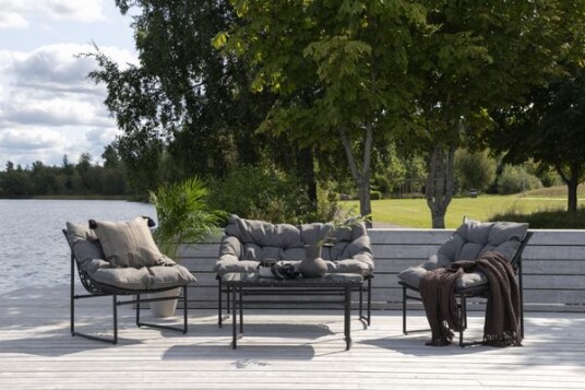Venture Design Tina sofagruppe Svart med grå pute 2-setersofa, 2 lenestoler & bord 95x50 cm Svart