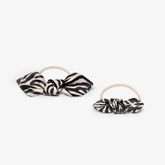 Leather Bow Hair Tie Big And Small 2 Pack Zebra