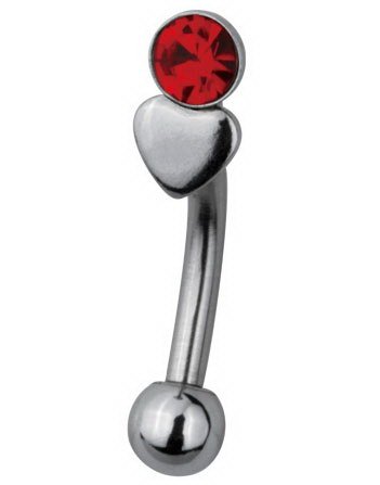 Red Stone with Heart Øyenbrynspiercing 1.2 x 8 mm