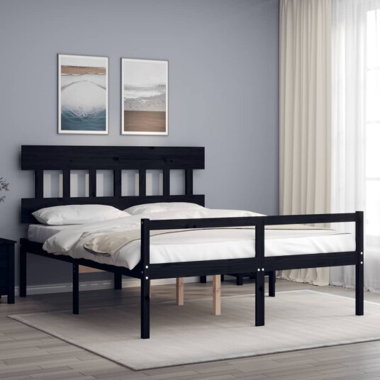 vidaXL Sengeramme med hodegavl svart 5FT King heltre
