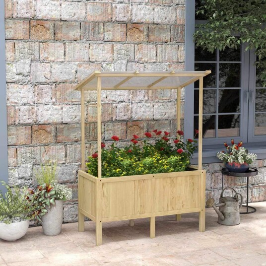 Høyseng kaldramme i tre med lokk 110x60x152cm plantekasse med fiberduk til hagebalkong natur
