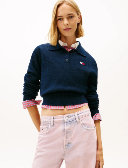 Tommy Jeans Tjw Fluffy Polo Sweater - Navy - S