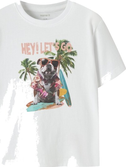 Name It T skjorte   NmmVoto   Bright White/Surf Dog   Name It   3 år 98   T skjorte Grønn Hvit