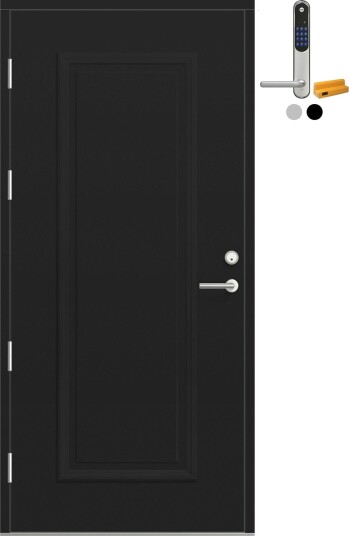 Ytterdør Bygg1 Fjord 06 med Yale Entrus BxH: 80x200 cm, Venstre, NCS S-8500-N, Dempet Sort, Yale Sølv Ytterdør Bygg1 Fjord 06 med Yale Entrus BxH: 80x200 cm, Venstre, NCS S-8500-N, Dempet Sort, Yale Sølv