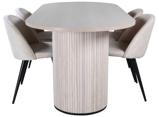 Venture Design Bianca & Velvet spisegruppe Beige/natur 4 stoler & bord 200 x 90 cm