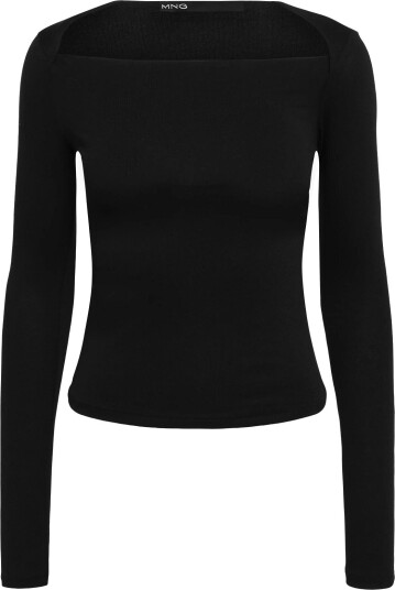 Mango Boat-Neck Fitted T-Shirt - BLACK - XS