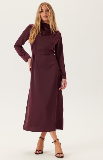 Bubbleroom Satin High Collar Midi Dress Burgundy XS Bubbleroom Satin High Collar Midi Dress Burgundy XS
