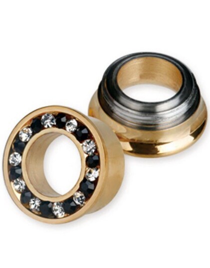 Gullfarget Piercing Tunnel med Klare og Svarte Strl 12 mm