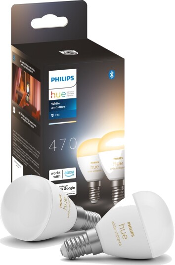 Philips Hue P45 E14 lyspære 5,1W 2200-6500K White Ambiance - 2 pakning Philips Hue P45 E14 lyspære 5,1W 2200-6500K White Ambiance - 2 pakning
