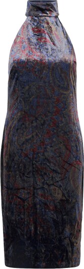 Lauren Ralph Lauren Paisley Velvet Mockneck Cocktail Dress   NAVY MULTI   40