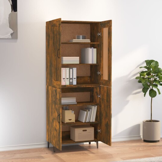 vidaXL Highboard røkt eik 70x34x180 cm konstruert tre