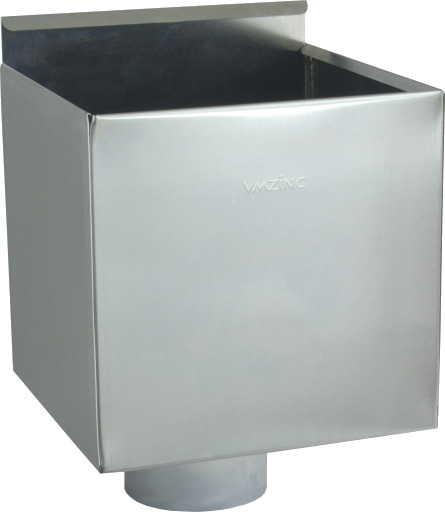 BZ Regnvannsboks, firkantet med tappekran 220x220x220 for 76 mm zinc 220x220x220 mm / Ø76 mm
