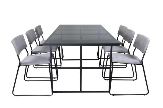 Venture Design Leif & Kenth spisegruppe Grå/svart 6 stoler & bord 200 x 90 cm