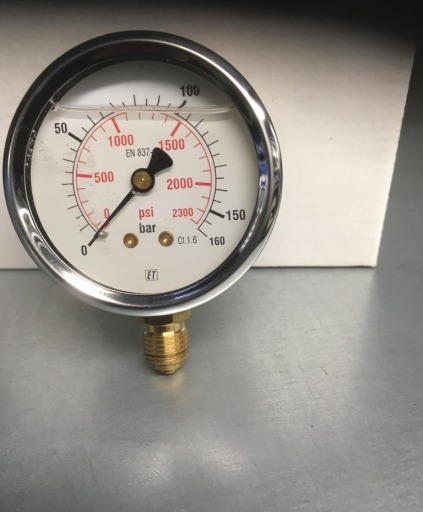 Glyserinmanometer Ø 63 RF-hus, 1/4"rg. nedover 0+160Bar/Psi