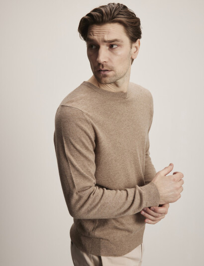 Davida Cashmere Man O-Neck Plain - Brown - XL