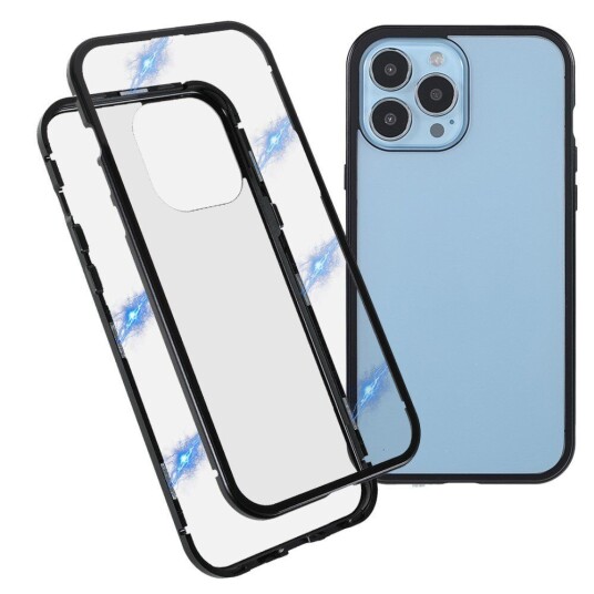INCOVER iPhone 13 Pro Magnetisk Metall Deksel med Glass Foran & Bak - Svart