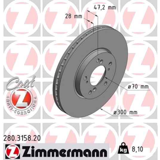 Bremseskive ZIMMERMANN 280.3158.20 Bremseskive ZIMMERMANN 280.3158.20