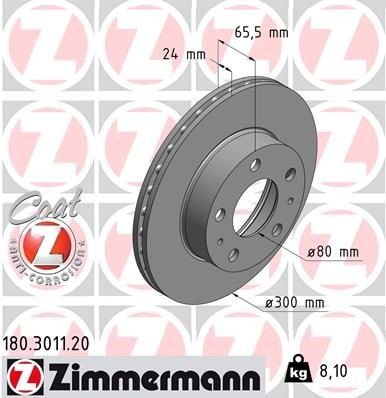 Bremseskive ZIMMERMANN 180.3011.20
