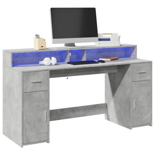  Skrivebord med LED-lys betonggrå 160x55x91 cm konstruert tre