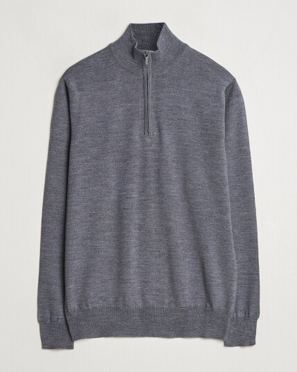 Morgano Extra Fine Merino Wool Half-Zip Mid Grey Morgano Extra Fine Merino Wool Half-Zip Mid Grey