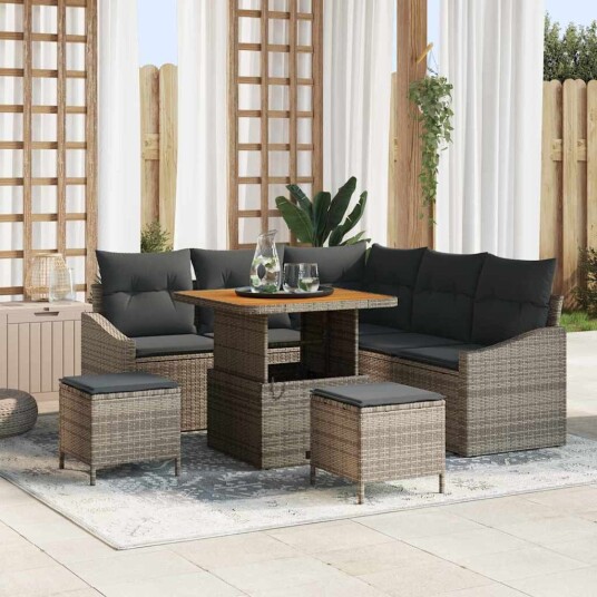 vidaXL Hagesofa Set 8 stk. 7-Antall seter Grå Poly rattan