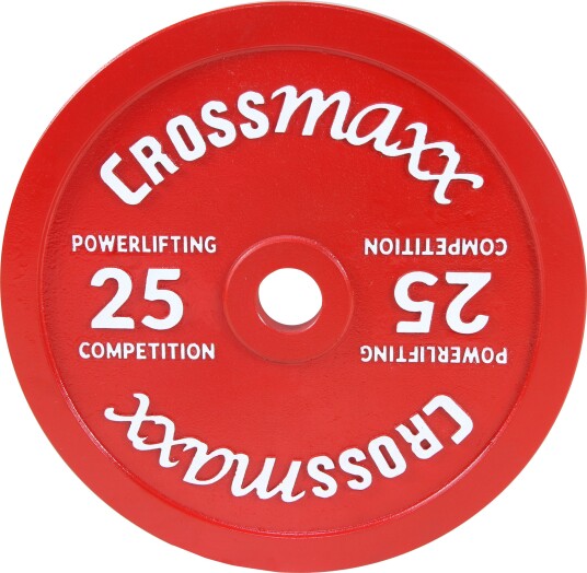 Crossmaxx kalibreret vægtskive 25 kg i støbejern til styrkeløft rød