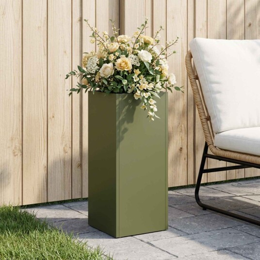 vidaXL Hageblomsterpotte Olivengrønn 20 x 20 x 40 cm Kaldvalsestål