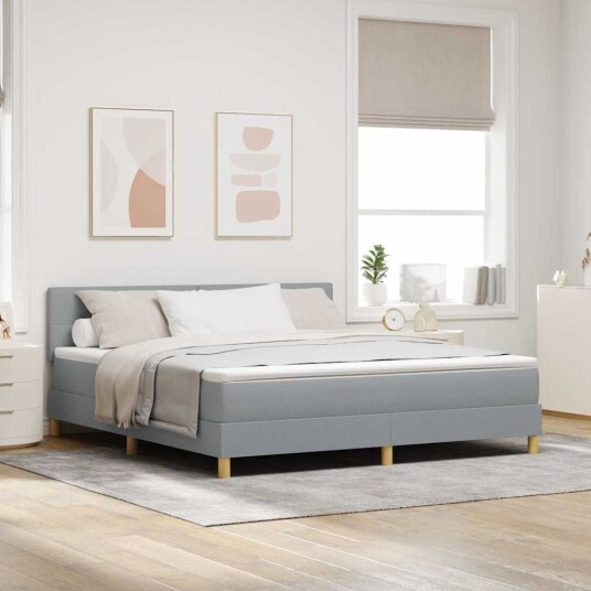  Box Spring Seng med Madrass Lysegrå 180x200 cm Stoff