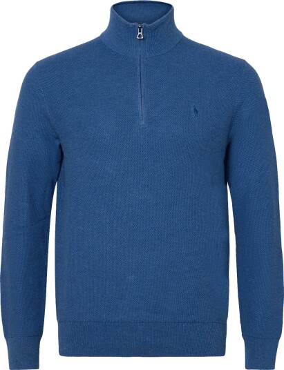 Polo Ralph Lauren Mesh Knit Cotton Quarter Zip Sweater BLUE BORAGE HEATH XL