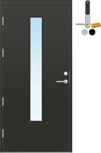 Ytterdør Bygg1 Fjell 15 Klarglass med Yale Entrus BxH: 100x200 cm, Høyre, RAL 7016, Antrasitt, Yale Sølv
