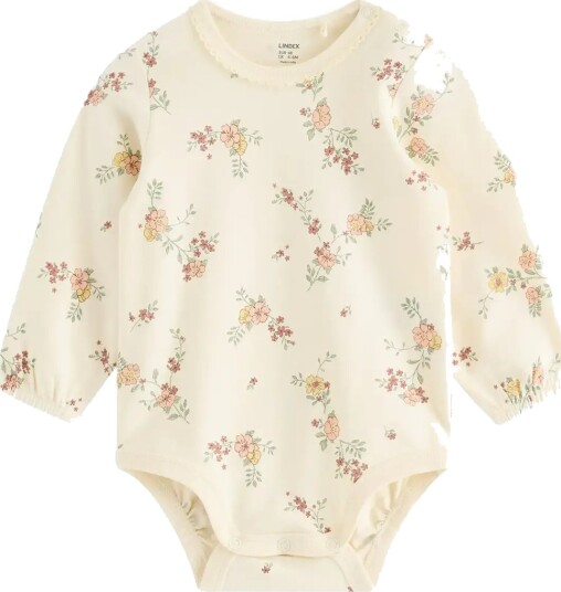 Lindex Long Sleeved Bodysuit With Flowers Cream 74