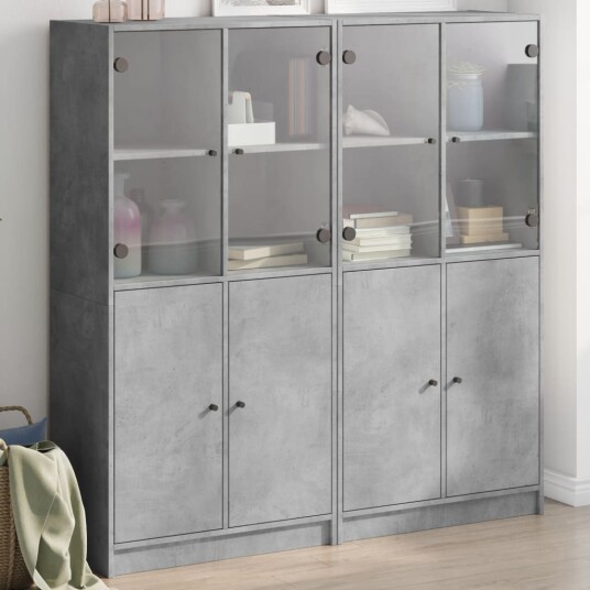  Bokhylle med dører betonggrå 136x37x142 cm konstruert tre 8721012216174