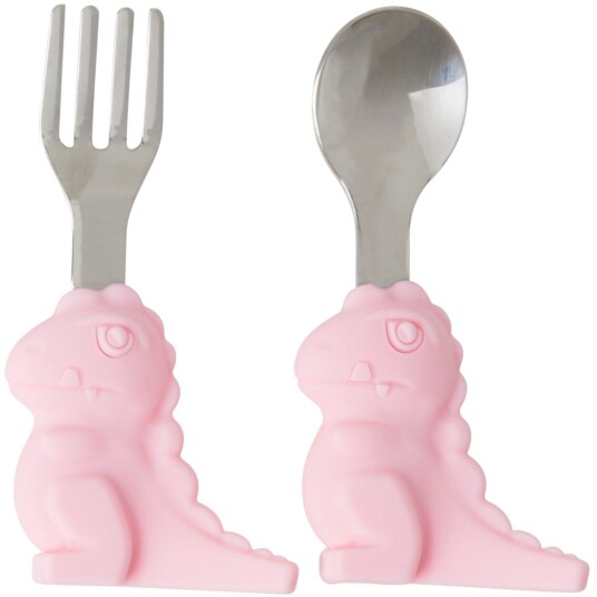 Rice Stainless Steel Kids Bestikk Med Dino Handle Pink