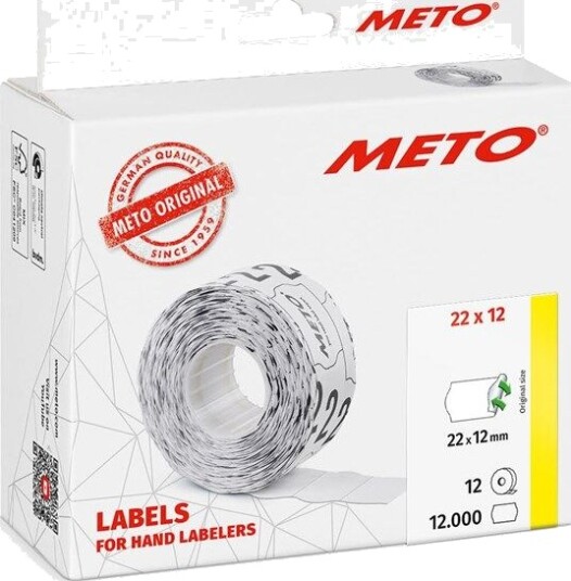 METO Prisetiketter avtak. 22x12mm, hvit, 12rl/1000