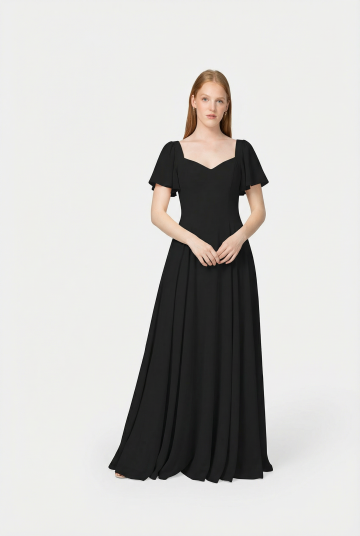 Murlongcres. Alette Maxi Dress Flutter Sleeves Black