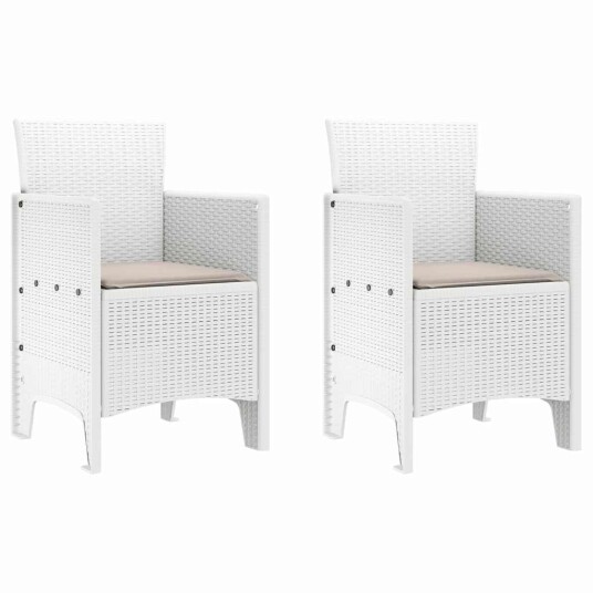 3 Delt Hage Spisebord med Puter Hvit Poly Rattan