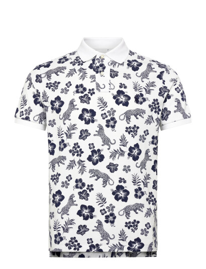 Polo Ralph Lauren Custom Slim Fit Tropical Mesh Polo Shirt   White   XS