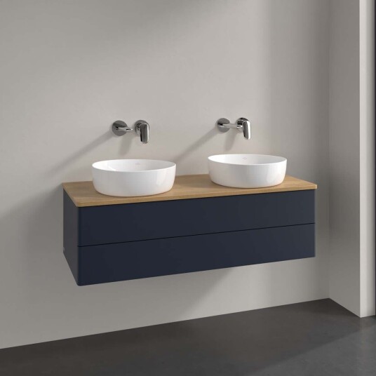 Villeroy & Boch  Antao Servantskap med 2 skuffer 120x50x36 cm m/lys Blå Matt/Eik