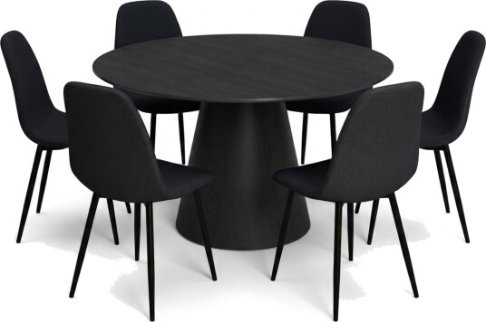 Siena spisegruppe rund 130 cm svart med 6 Nibe spisestoler - Svart