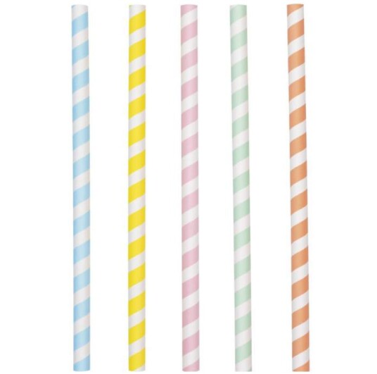 Sugerør Pastell Striper Pk/10 