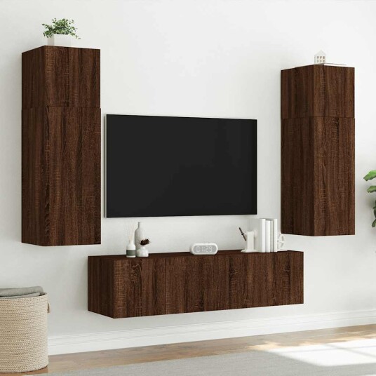 vidaXL Vegghengt TV-benk med LED brun eik 80x35x31 cm 8721012258778