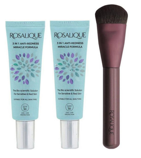 Rosalique 2 x Rosalique 3 in 1 Anti Redness SPF50 30 ml + Miracle Foundation Brush